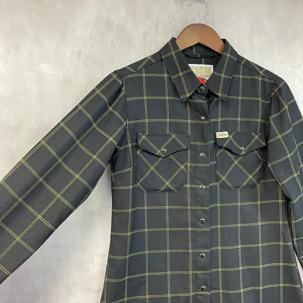 Dixxon Women Flannel Stay Gold Shirt Size M Plaid D Tech Snap Biker Moto‎ Goth - Image 4
