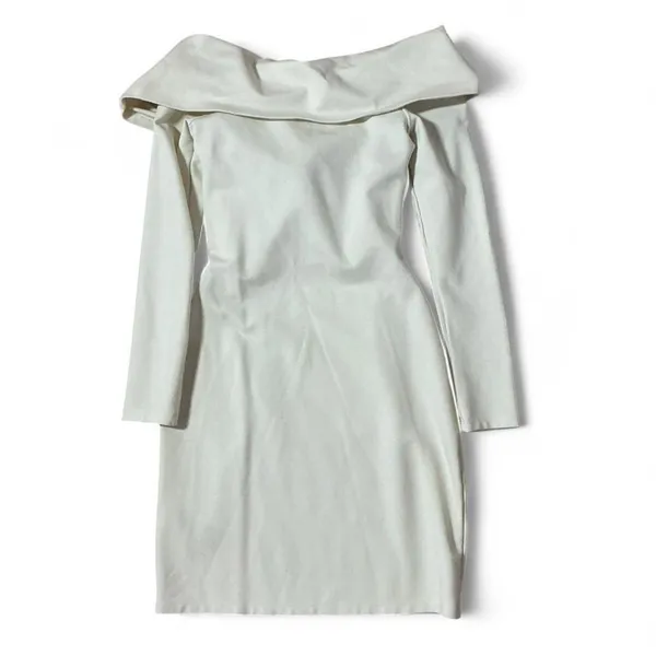 Abercrombie Fitch Off Shoulder Twist‎ Front Long Sleeve Cream Dress Women's - Image 2