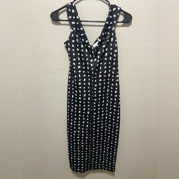 ASOS Black and White Polka Dot Off-Shoulder Midi Dress With Slit Size 8 - Image 4