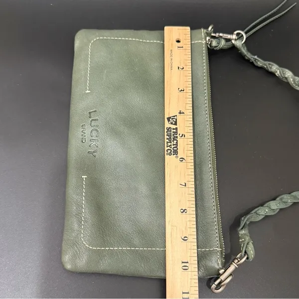 LUCKY BRAND Olive Green Genuine Leather Woven Strap Wristlet Mini Shoulder Bag - Image 11