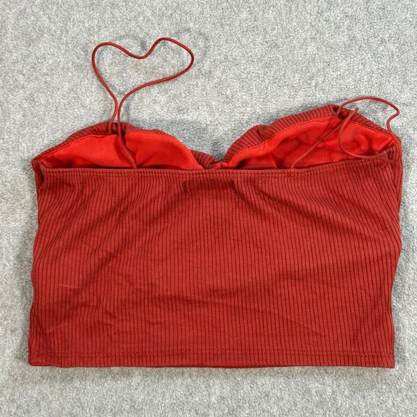 Urban Outfitters Cut Out Bralette Crop Top Women's Medium Rust Red Ribbed - Image 4
