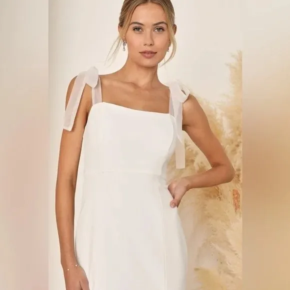 Lulus‎ Romantic Celebration White Tie-Strap Bodycon Midi Dress Size S - Image 5