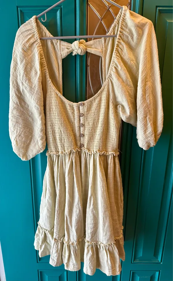 Free People Summer Picnic Mini Dress Smocked Babydoll Puff Sleeve Cottagecore XS - Image 2