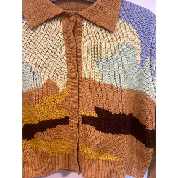 Day Break Y2K Desert Landscape Cropped Cardigan Western Knit S - Image 3