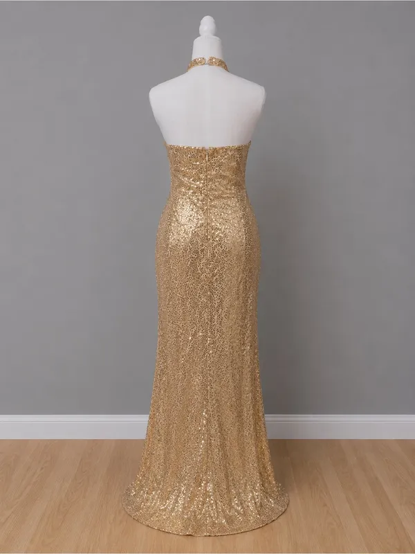 #22-13 Gold floor-length evening gown-1X/Size 16 - Image 5