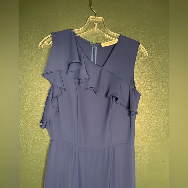Amanda Uprichard Elegant Navy Blue Ruffle Midi Dress Special Occasion - Image 4
