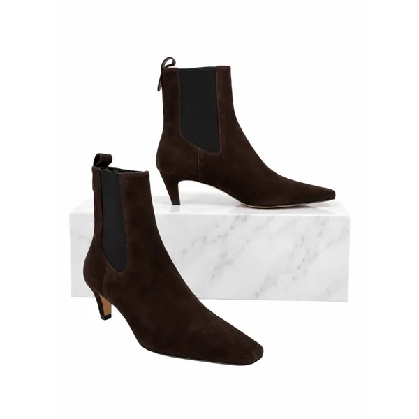 Reformation Roberta Suede Kitten Heel Ankle Boots Dark Brown Size 6 - Image 2