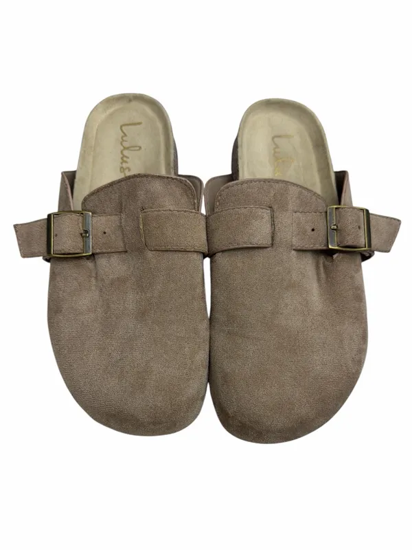 Lulus Pereta Taupe Suede Slip-On Clogs with Buckle - Image 2
