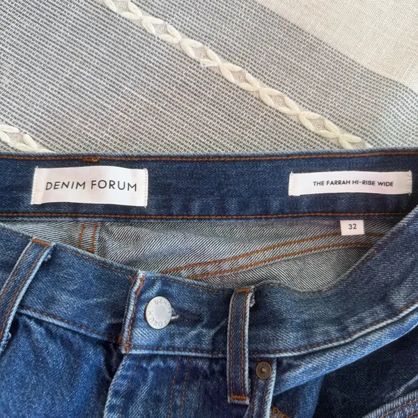 ARITZIA DENIM FORUM Farrah Hi Rise Wide Leg Jeans Womens 32 Blue Dark Wash Pants - Image 12