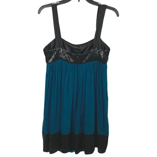 A.B.S. Allen Schwartz Collection Blue Silk Black Sequins Mini Dress Size 6 - Image 2