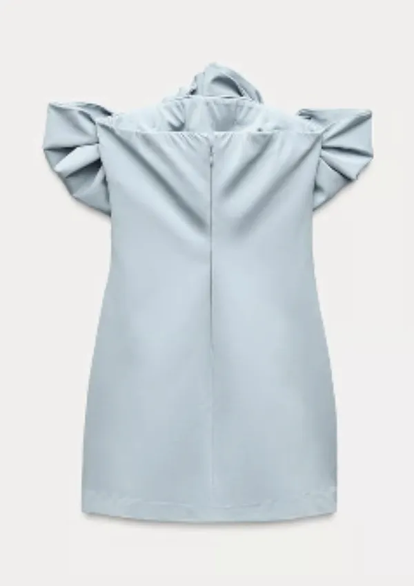 ZARA NWT VIRAL TIK TOK blogger’s FAVORITE stunning BLUE STRAPLESS BOW DRESS S - Image 5