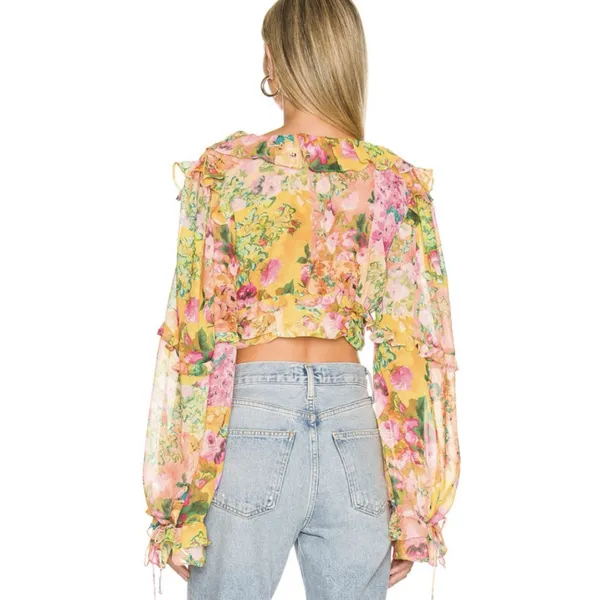 For Love and Lemon’s Nina Floral Lace Front Ruffle‎ Cropped Blouse - Multi XXS - Image 2