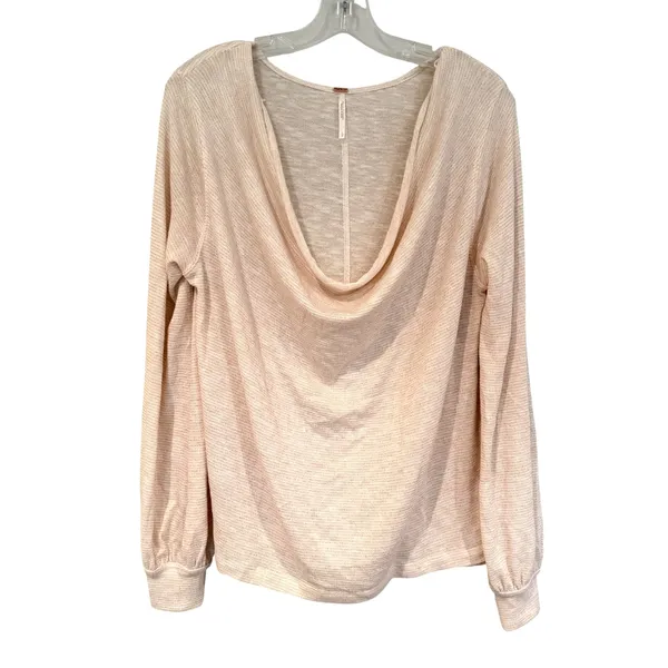 Free People Palmer‎ Shimmer Striped Knit Top Women's Large Ivory Gold Boho Y2K - Image 5