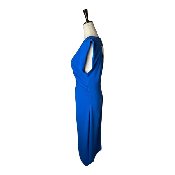 Zara Dress Women Medium Royal Blue Ruched V‎ Neck Sleeveless Midi NWT Party - Image 5