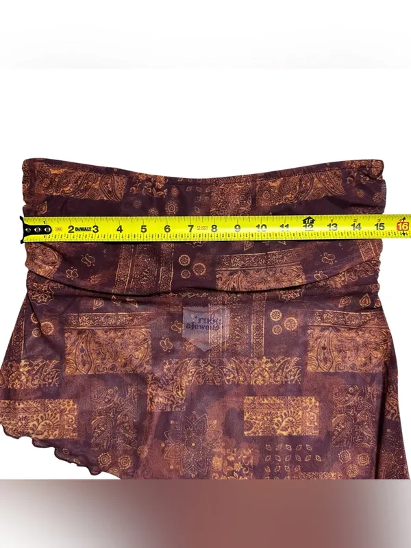 Ruby & Jewell Los Angeles Asymmetrical Mesh Tube Top Brown Paisley Size L NWT - Image 5