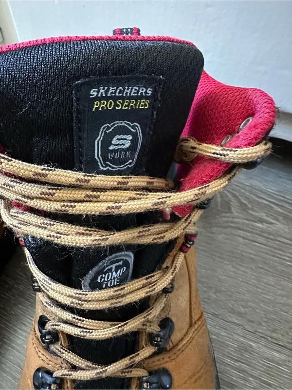 Skechers Brown Work Boots with Black and Red Accents - Image 3