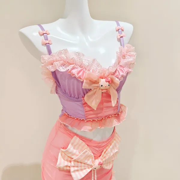 Pink Purple Two-piece Outfit Lace Ruffle - Image 4