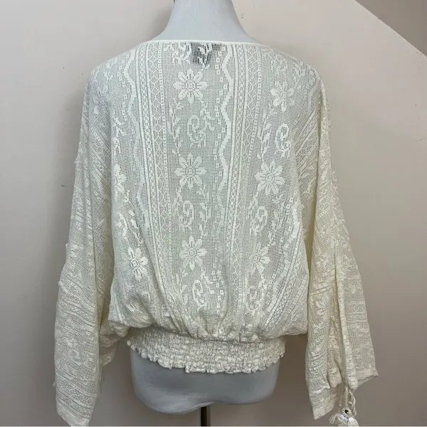 Anthropologie Vineet Bahl Iona Peasant Top Cream Lace Crochet M - Image 3