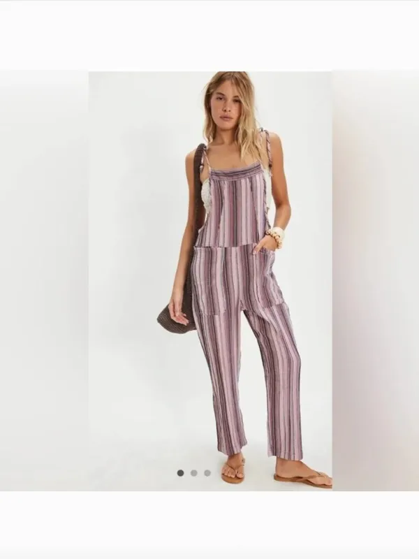 Free People Freya Stripe Overalls. NWT. Mauve combo - Image 3