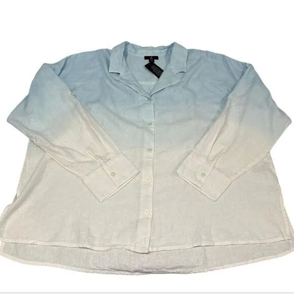 J Jason Wu NWT‎ Blue White Dip Dye Oversized Linen Blend Button Down Shirt XL - Image 5
