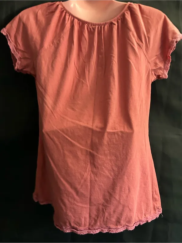 Ralph Lauren Jeans Co Vintage Pastel Coral Crochet-Trim Short Sleeve Top MD - Image 2