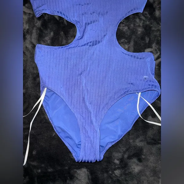 Aerie Ribbed Shine Side Scoop One Piece Swimsuit in Baja Blue Size Large NWT - Image 9