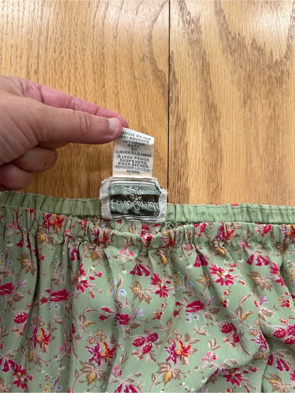 April Cornell Vintage Sage Green Floral Maxi Skirt M Rayon Cottagecore Boho Slit - Image 6