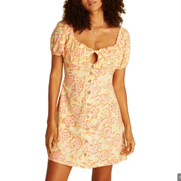 Billabong Far Away Linen Floral Cotton Linen Blend Mini Dress - Image 5