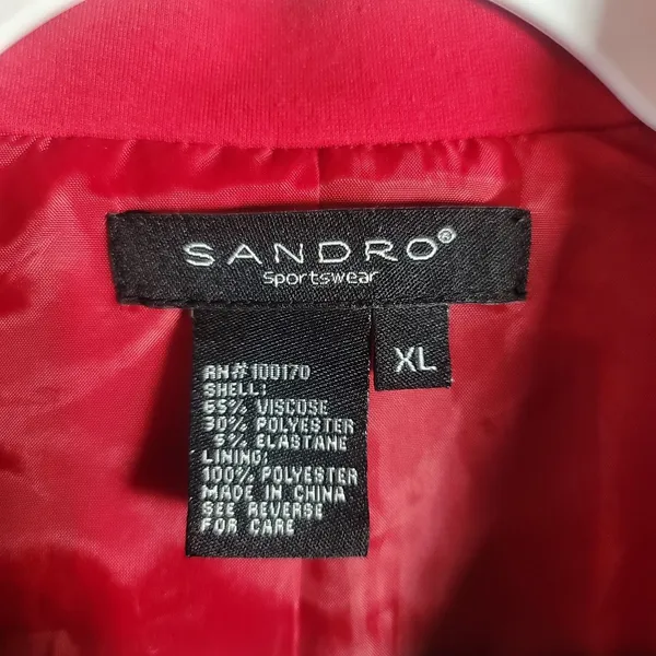 Sandro Sportswear Red Button Up Jacket Split Cowl Statement Collar Lined Size XL - Image 3