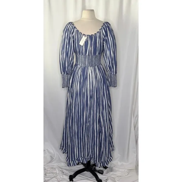 NWT!! By ANTHROPOLOGIE Long Sleeve Sweetheart Midi Dress Blue White Striped XS - Image 9
