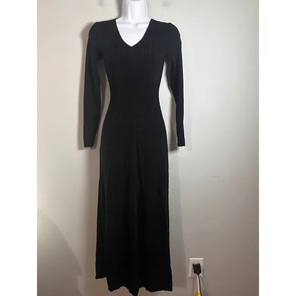 Banana Republic Aicha Maxi Sweater Dress Black Ribbed V-Neck Long Sleeve XXS‎ - Image 4