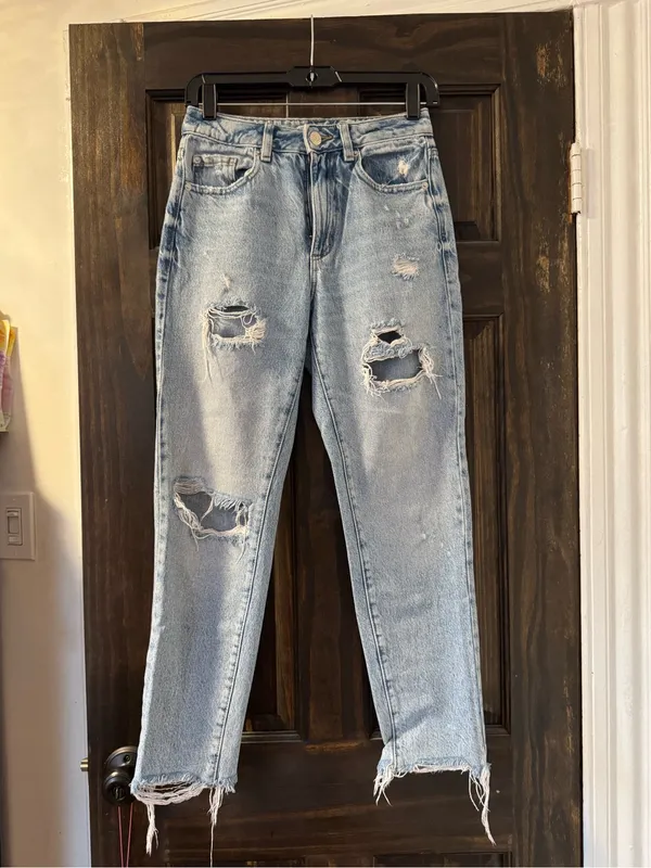 Garage High-Rise Distressed Light Blue Women’s Mom Jeans - Image 2