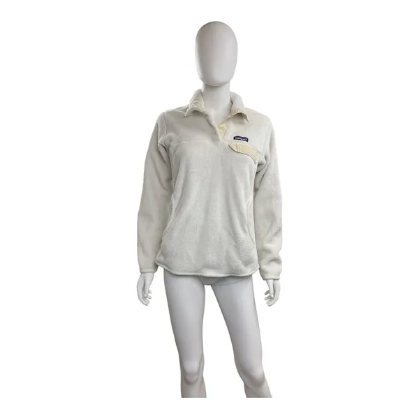 Patagonia Women's Cream Fleece Pullover Snap‎ Button Sweater Cozy Warm - Image 3