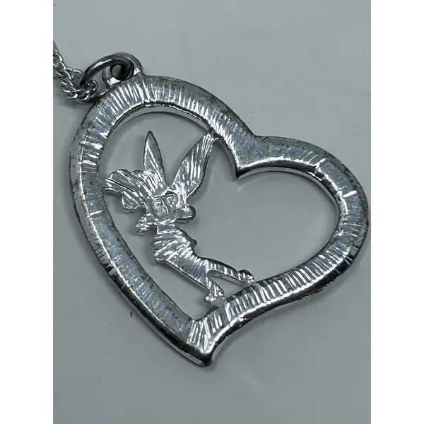 Disney Tinker Bell Heart Jeweled Silver Plated Necklace/Pendant 9"‎ Long - Image 2