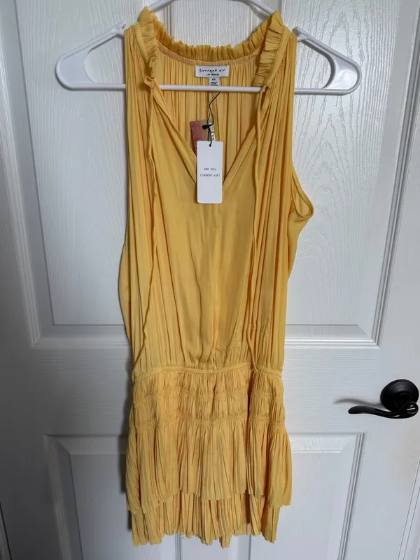 NWT Current Air Los Angeles Stripe Pleated Mini Marigold Tiered Dress XS - Image 2