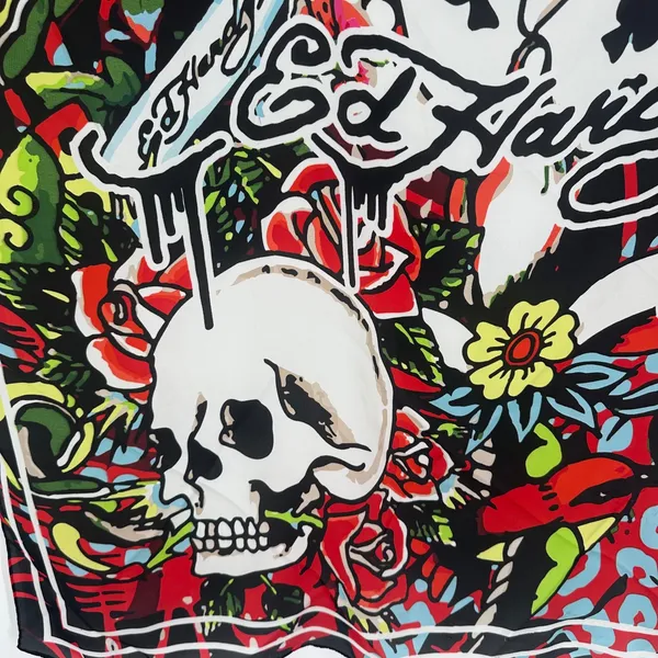 NWT Ed Hardy‎ Scarf Unisex OS Red Tattoo Print Skull Rose Y2K Streetwear - Image 6