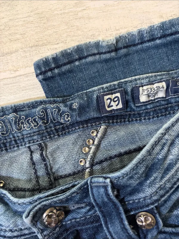 Miss Me Blue Denim Bootcut Jeans with Embellished Wing Pockets Size 29 - Image 10