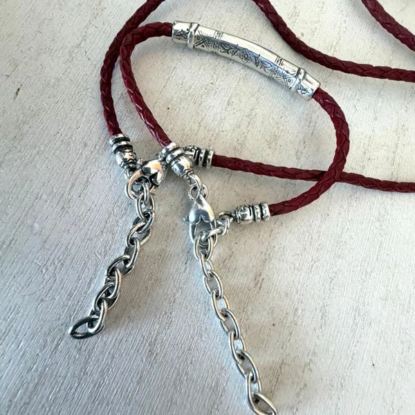 Brighton Red Braided Leather Necklace & Bracelet Set Silver Tone Floral - Image 8