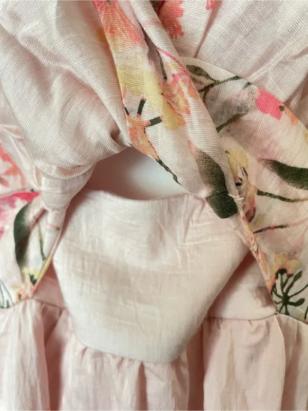 Taylor Puff Sleeve Floral Maxi Dress with Twist Detail in Candy Floss Pink US 10 - Image 8