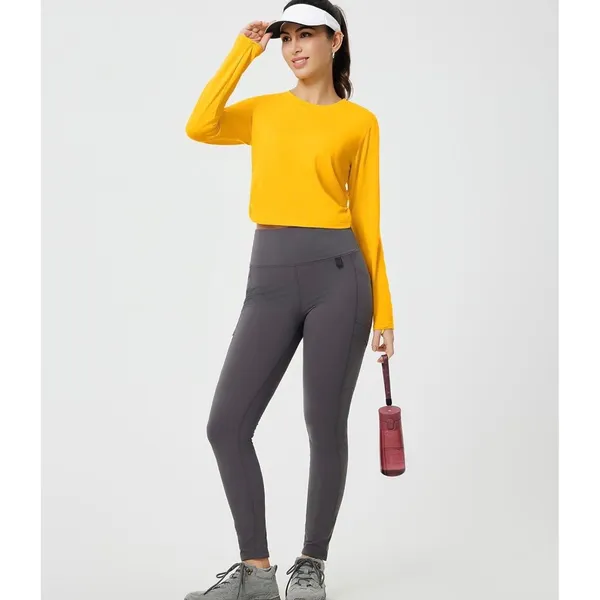Baleaf Womens Long Sleeve Workout Top Cropped Athletic Shirt Yellow Medium - Image 5