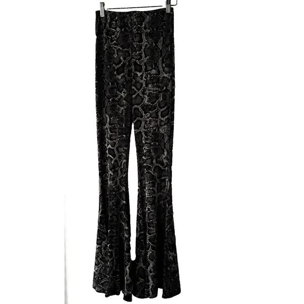Show Me Your Mumu Snake Print Flare‎ Pants Black Grey Python Bell Bottoms XS - Image 4