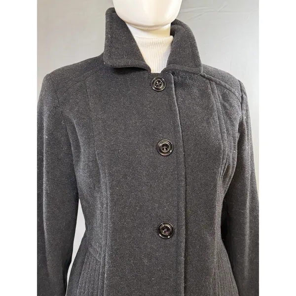 London Fog Wool Blend Coat M Black Charcoal Car Coat Button Front - Image 3