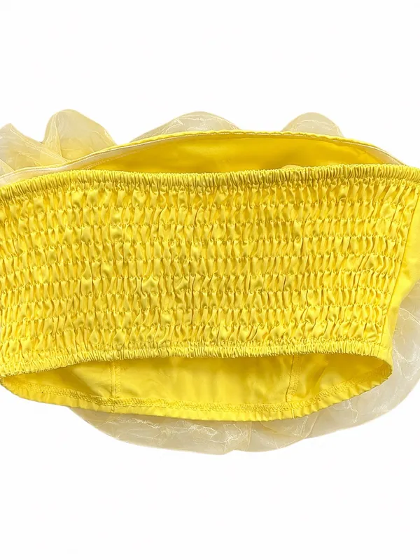 Boutique Yellow 3D Floral Organza Bandeau Crop Top NWOT Size M - Image 3