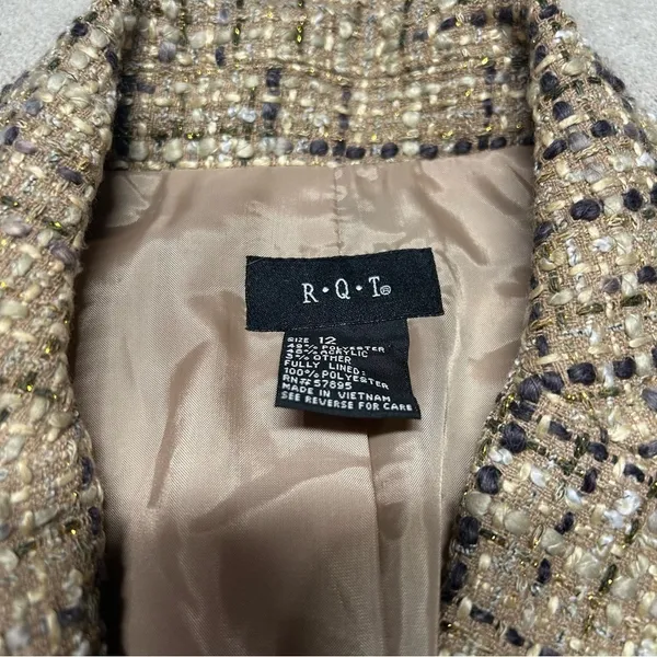 R.Q.T Brown & Gold Tweed Blazer Button Up Jacket Women’s Size 12 - Image 2