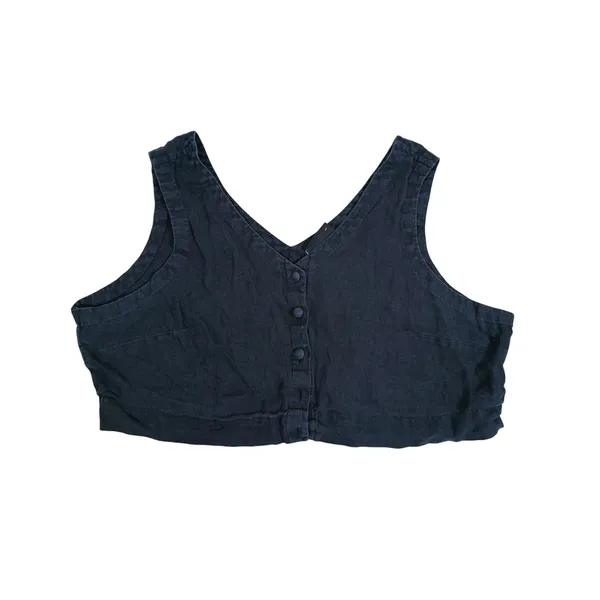 Turn Black Womens Linen Relaxed Crop Top XXL Black Minimal Organic Earthy Indie - Image 2