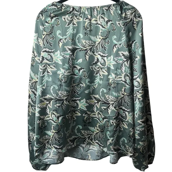 NEW Loft Satin Shirred Floral Blouse Bishop Career Special Occasion Chic L - Image 6