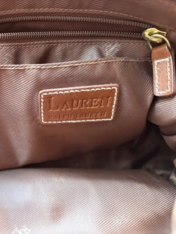 Lauren Ralph Lauren Brown Pebbled Leather Tote Shoulder Bag Brass Hardware - Image 12