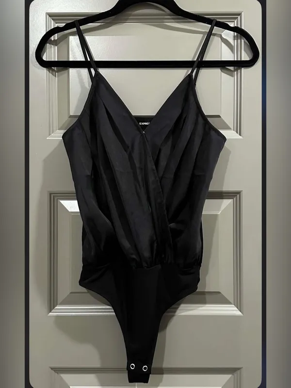 Express Black Satin Surplice Bodysuit - Image 2