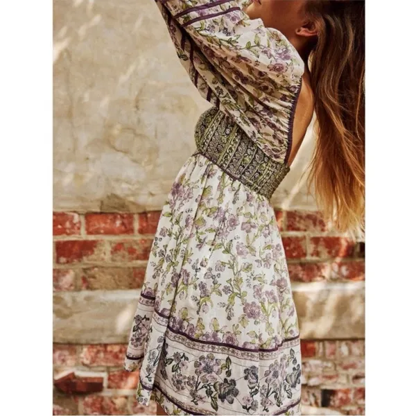 Free People Bohemian Retro 70s Endless Afternoon Floral Mini Dress Large - Image 5