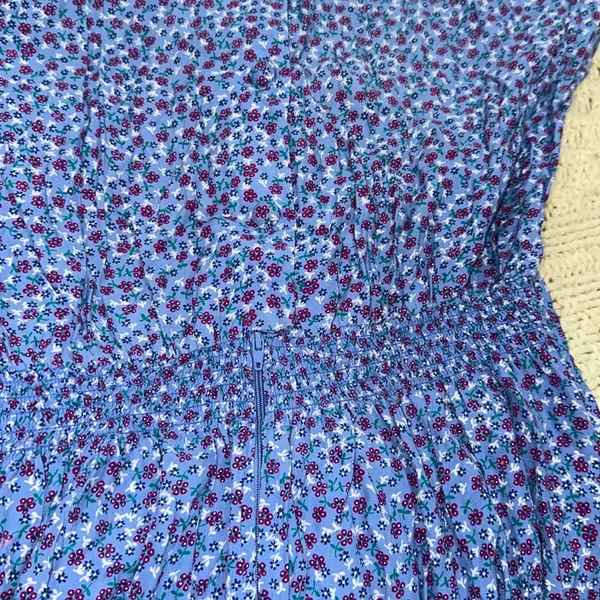Karin Stevens vintage Blue Floral Midi Dress size 14 smocked waist - Image 8